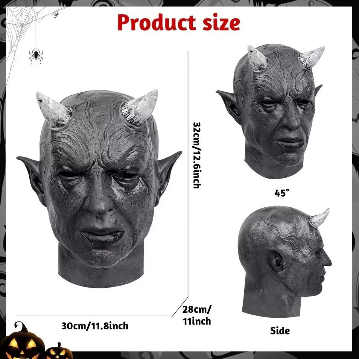 New Black Horned Demon Mask Full Face Latex Head Cover Haunted House Secret Room Scary Dressed Horned Head Cover