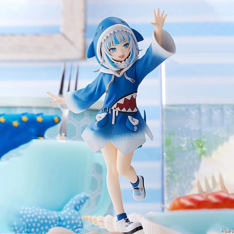 Gawr Gura Figure Hololive Anime Figure Shark Style Kawaii Cute Model 15cm PVC Statue Collection Desktop Blue Ornament GK Gifts