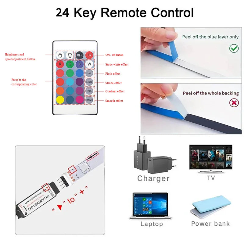 Bluetooth LED Strip Lights SMD 5050 RGB APP Remote Control Flexible Ribbon Diode Lamp Tape TV Backlights Game Room Home Decor