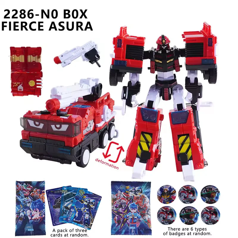 In Stock Transformation Toy Metal Cardbot Fire Engine HEAVY IRON Trailer Cargo Truck Transformation Robot Car Figure Boy Gifts