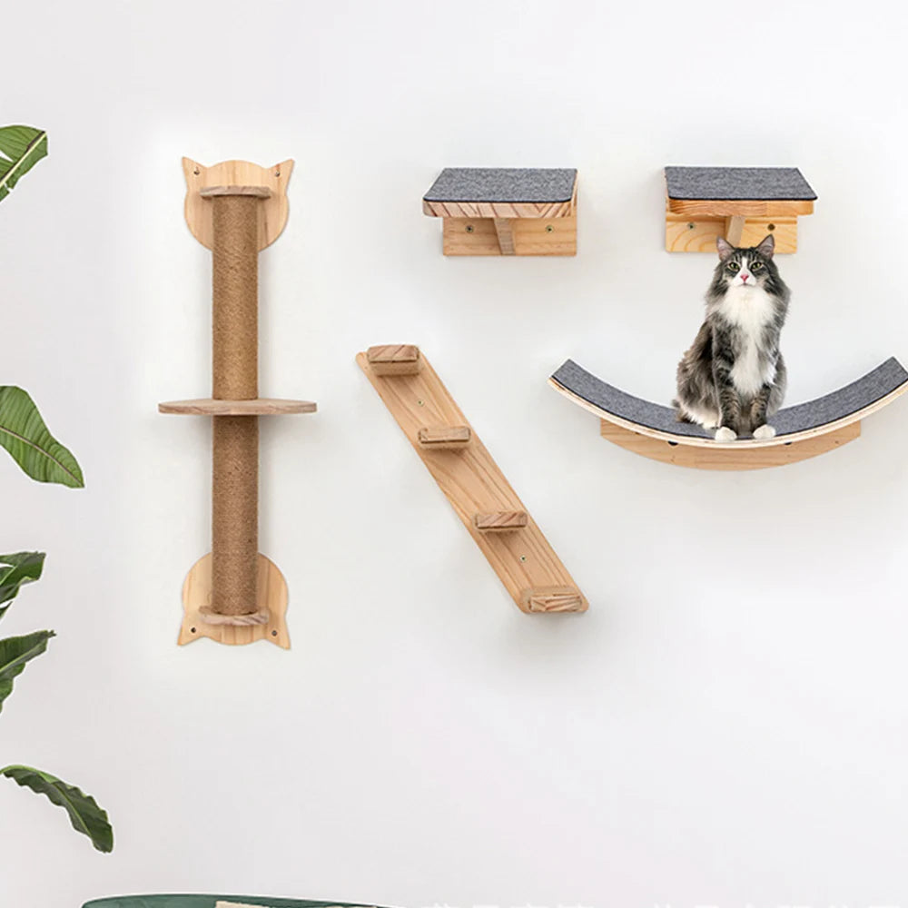 Cat Climbing Shelves Wall Mounted Kitty Nest & Perch Scratching Rope For Cat Grindjing Claws Cat Scraper Furniture Cat Tree