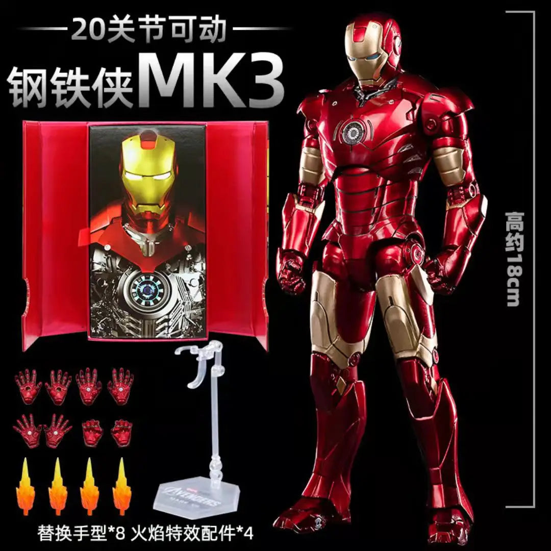 ZD Toys Marvel Iron Man MK2 Action Figure 18cm 20 Articulated Joints With Illuminated Charging Hall Of Armor Extra Hands