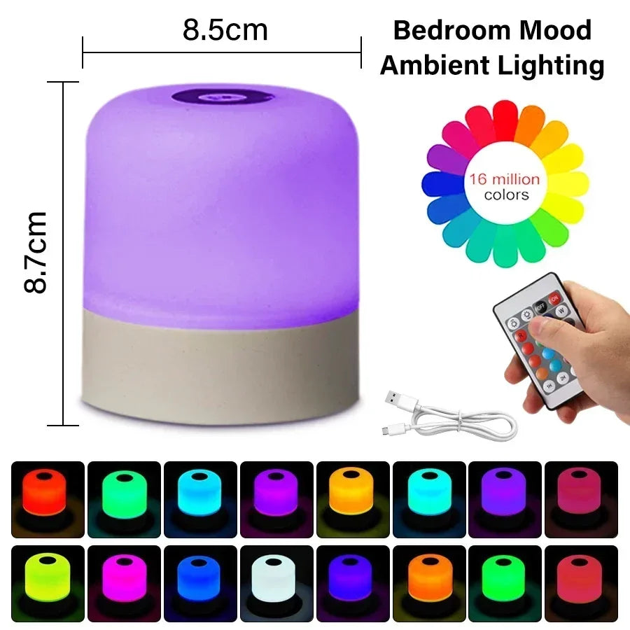 LED Table Lamp With Remote Dimmable Bedside Lamp For Bedroom Tricolor RGB 16Color Change Touch Night Light Rechargeable Portable