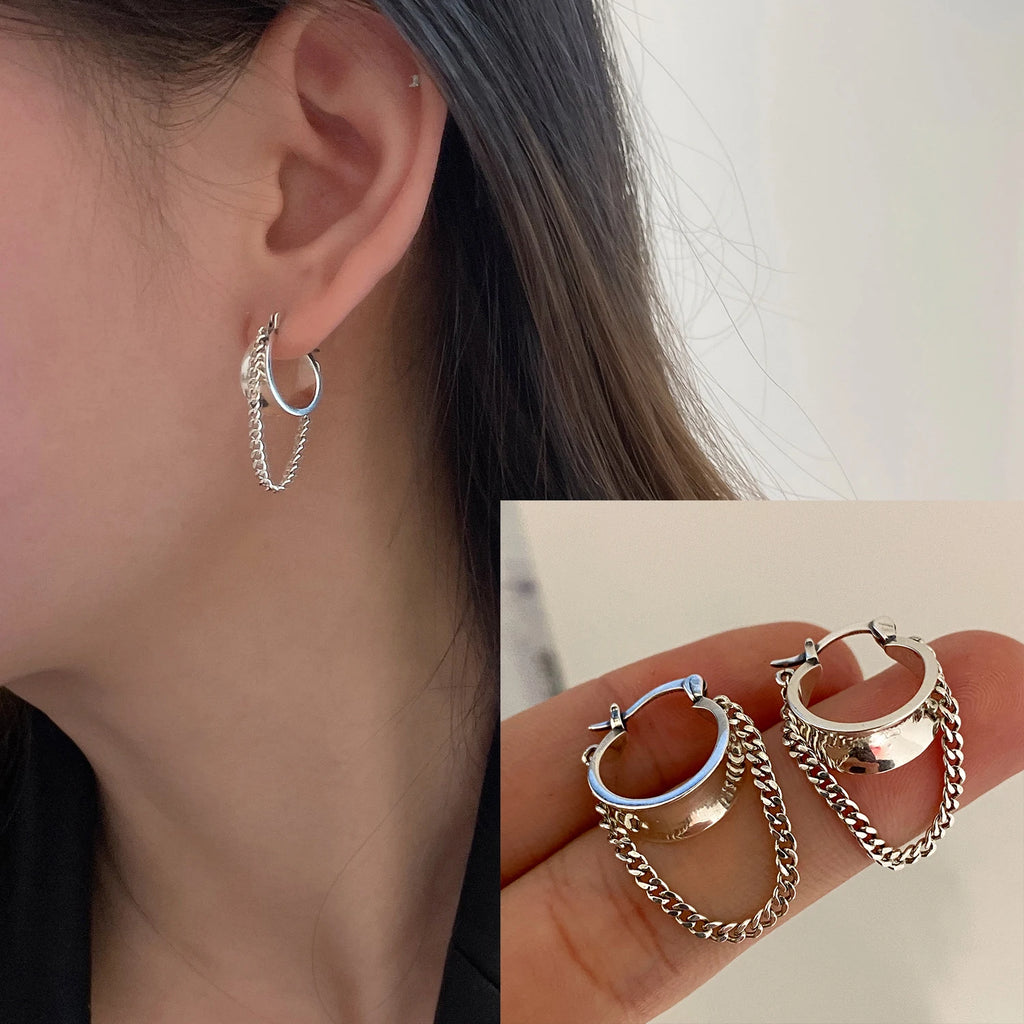 VENTFILLE 925 Sterling Silver Chunky Hoop Earrings for Women Geometric Circle Punk Ear Jewelry Party Gifts 2023 New Dropshipping