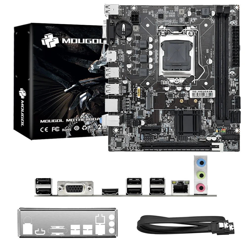 MOUGOL H61M Gaming Motherboard M.2 NVME PCIEx16 DVI Supports Dual-channel DDR3 RAM Intel Core 2/3 Gen CPU LGA1155 for Desktop PC