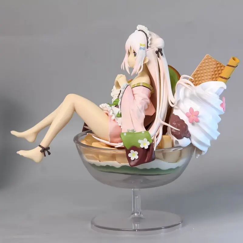 Summer Tale Resin Figure Set - Elegant Kimono & Sweet Ice Cream Girl, Contrast Aesthetic Pc Decor Collectible
