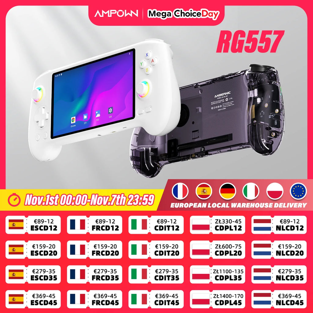 ANBERNIC RG557 Handheld Game Console Dimensity Processor 5.48" AMOLED Screen Android14 Capacitive Joystick DP Output Cooling Fan