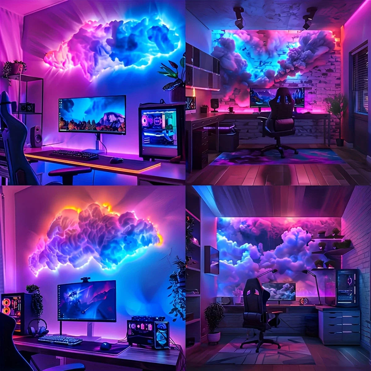 3D Thunder Cloud Led Night Light Usb Powered Led Cloud Ceiling Kit With Cotton Clouds Child Gaming Room Decoration 1M Rgb Strip