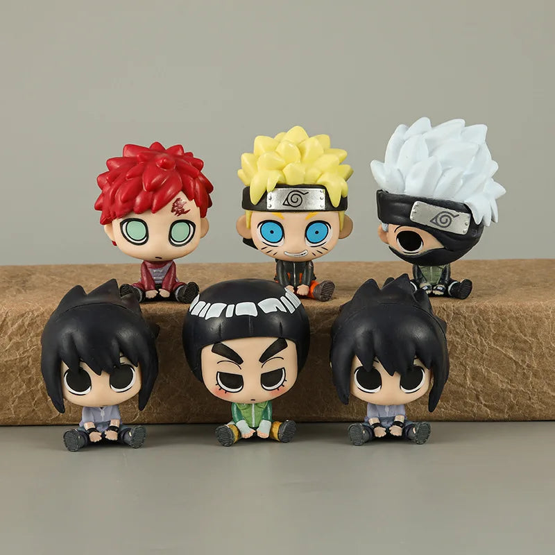 6Pcs 1Set Anime Naruto Figure Uchiha Sasuke Kakashi Lee Gaara Haruno Sakura Sitting Q Version Set Model Toy Gift Action Figure