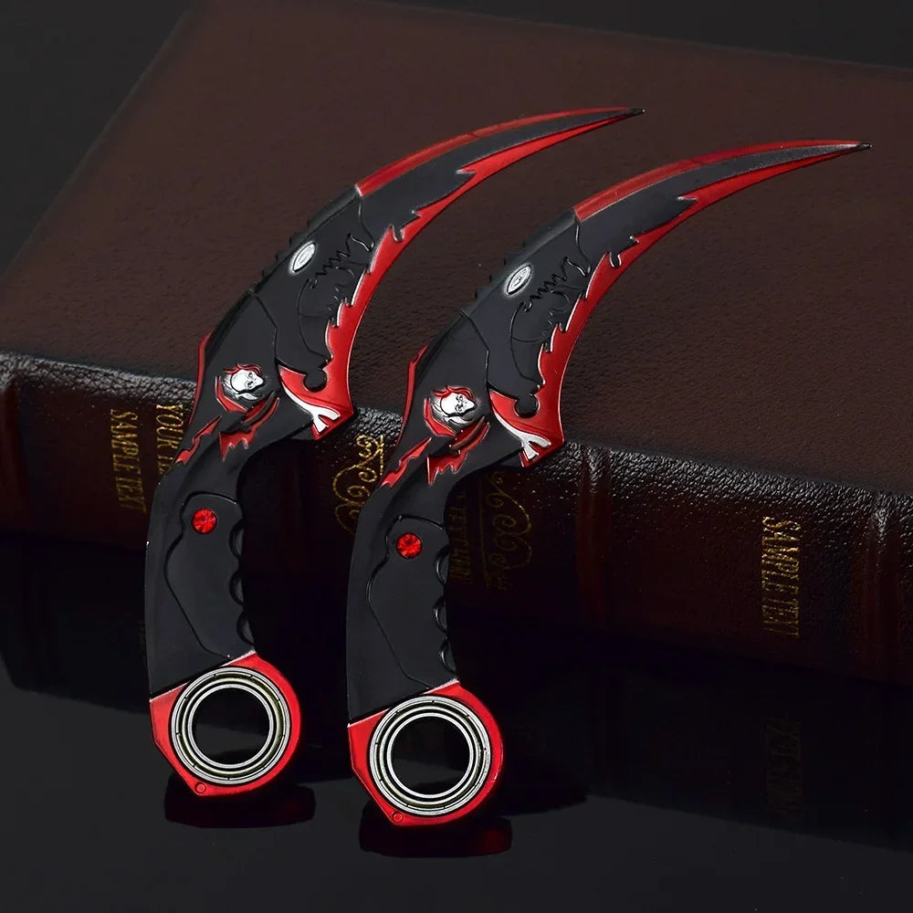 17CM Karambit Игра Живот и смърт Периферна Тъмна Луна Двойни Шипове Метален Модел Безопасност Мили Тери Влак Нож Играчки Меч Момче Подарък
