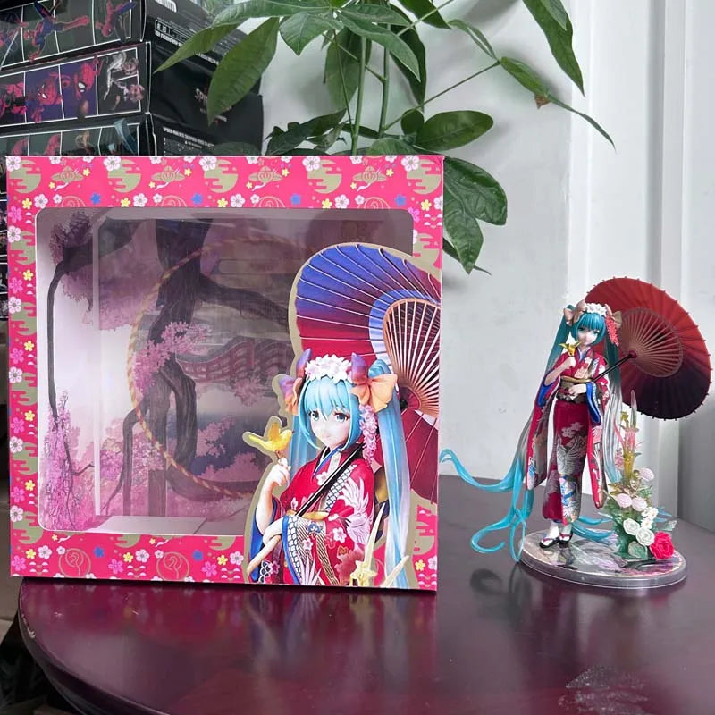 Anime umbrella Kimono Stronger Hatsune Miku Figure Girl Statue Toys Gift Kawaii Cute Doll Desktop Ornament Christmas Present