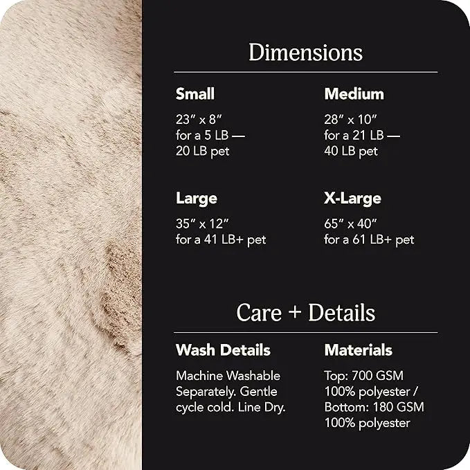 Floof Pet Bed Large (35" x 12")  Extra Soft Dog Bed Removable Faux Fur Cover  Machine Washable