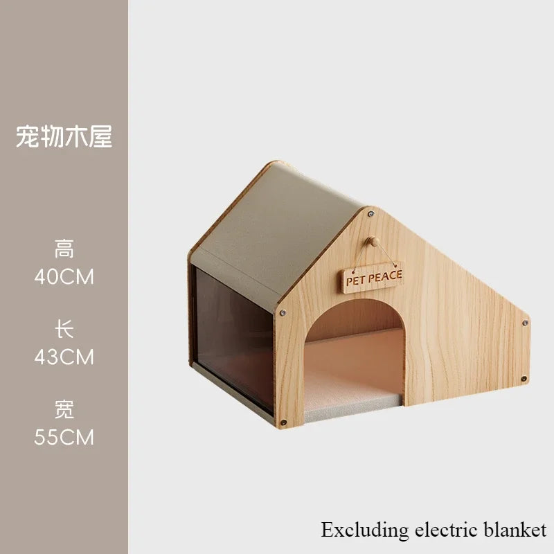 Constant Temperature Cat's Nest for Winter Warmth Pet Bed Closed Style Solid Wood House Sense of Security Kitten Sleeping Bed