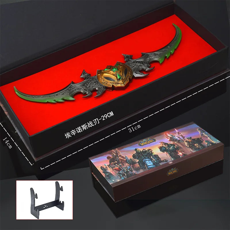 29 см/11,41 инча Warcraft Action Warglaive of Azzinoth Оръжие Модел Меч Фигурка, Метални Орнаменти, Фигурка, Декорация за Стая Подаръци за Момчета