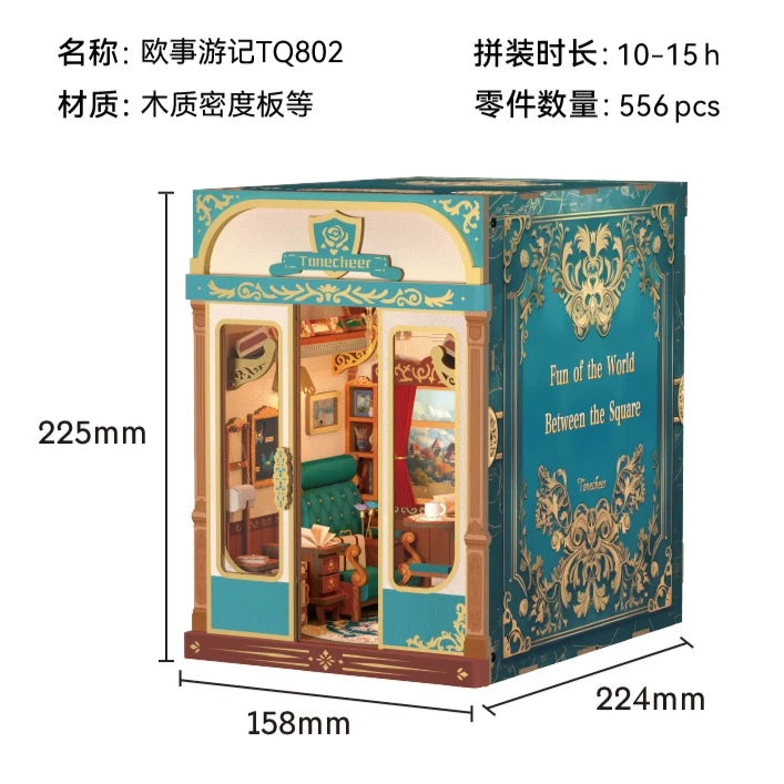Tonecheer Retro Magical Journey Colorful Lights Building Block Dollhouse Diorama Model Kit DIY 3D Wooden Puzzle Decoration Toys