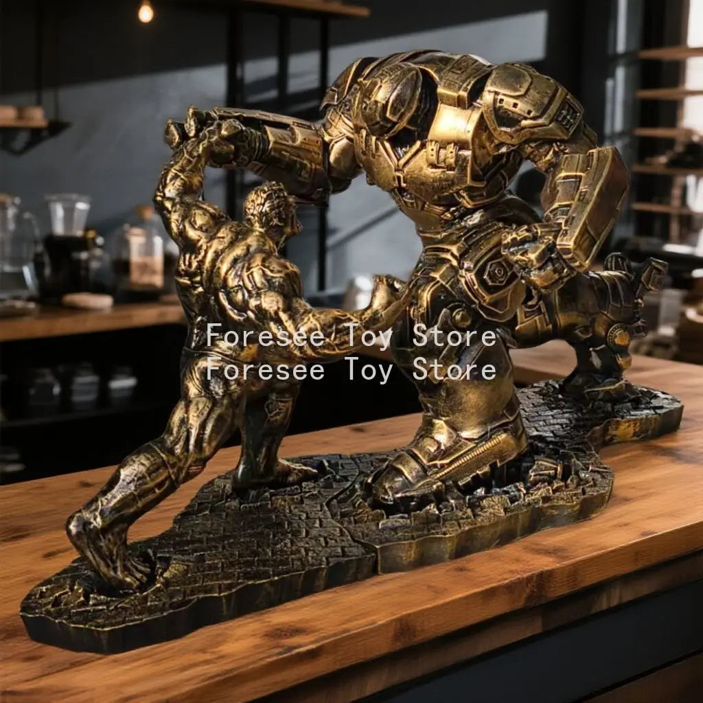 New 32cm Gold Hulk Vs Hulkbuster Figure Marvel Anime Figure Collection Resin Desktop Ornament Decorations Best Gift for Children