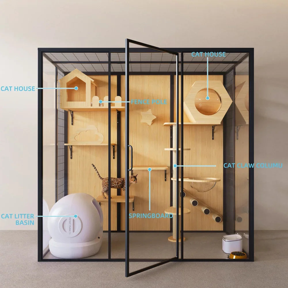 Fabrikpreis Luxus-Katzenkratzbaum-Holznestbett Haustier-Katzenkäfige Schaufenster-Katzenvilla-Haus Großer Innenkäfig