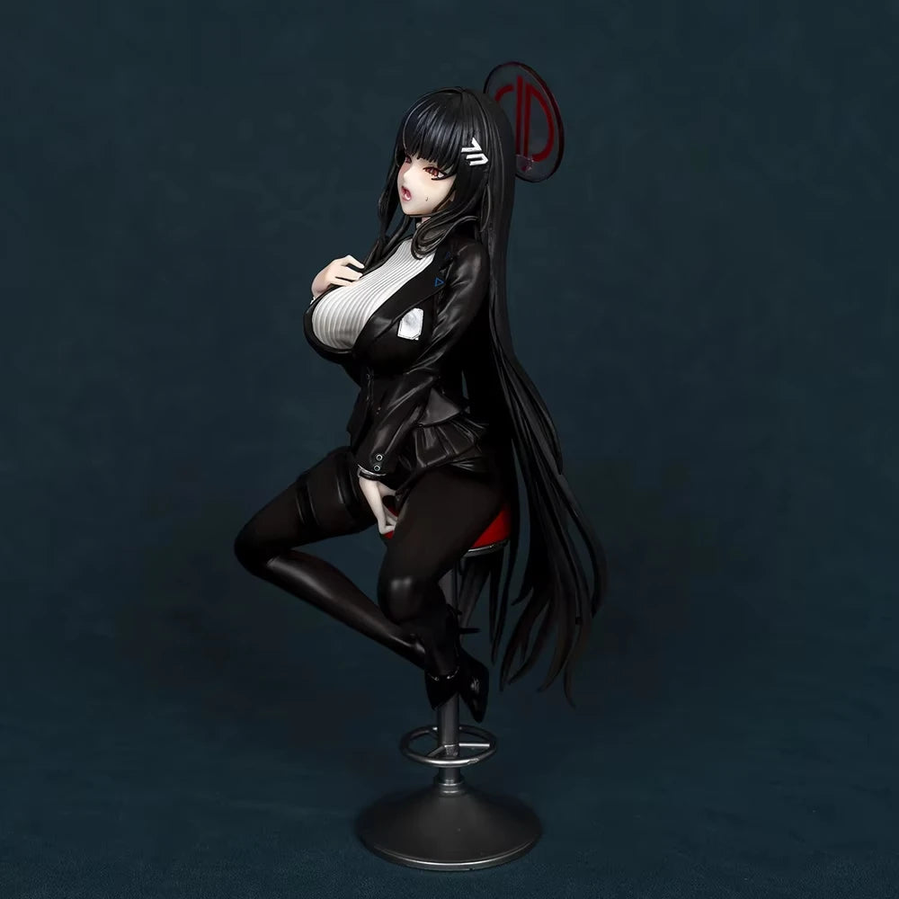 25cm Blue Archive Tsukatsuki Rio Anime Figure Black Silk Sitting Tsukatsuki Rio Figures Sexy Uniform Girl Figurine Collect Toys