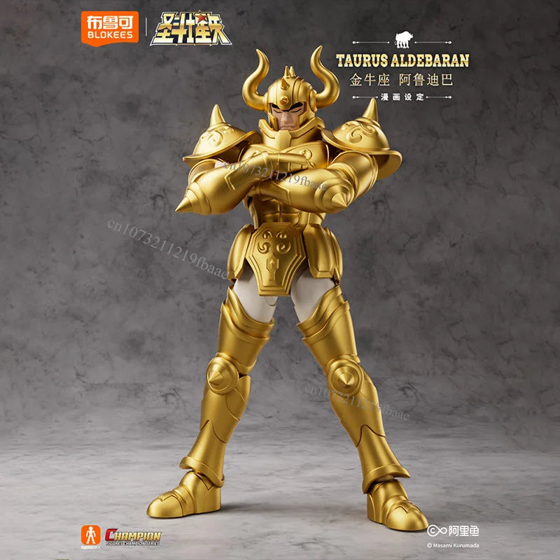 Original Blokees Saint Seiya Actionfigur Taurus Aldebaran Spielzeug Aiolos Pegasus Mu Aiolia Milo Montagemodellbausatz Champion-Klasse