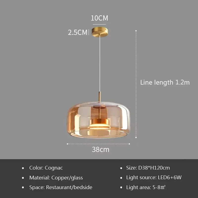 Modern LED Pendant Light Glass Smoke Gray Amber 15/26/38cm Dinner Table Hotel Lobby Bedroom Interior Lamp Home Fixture Decoratio