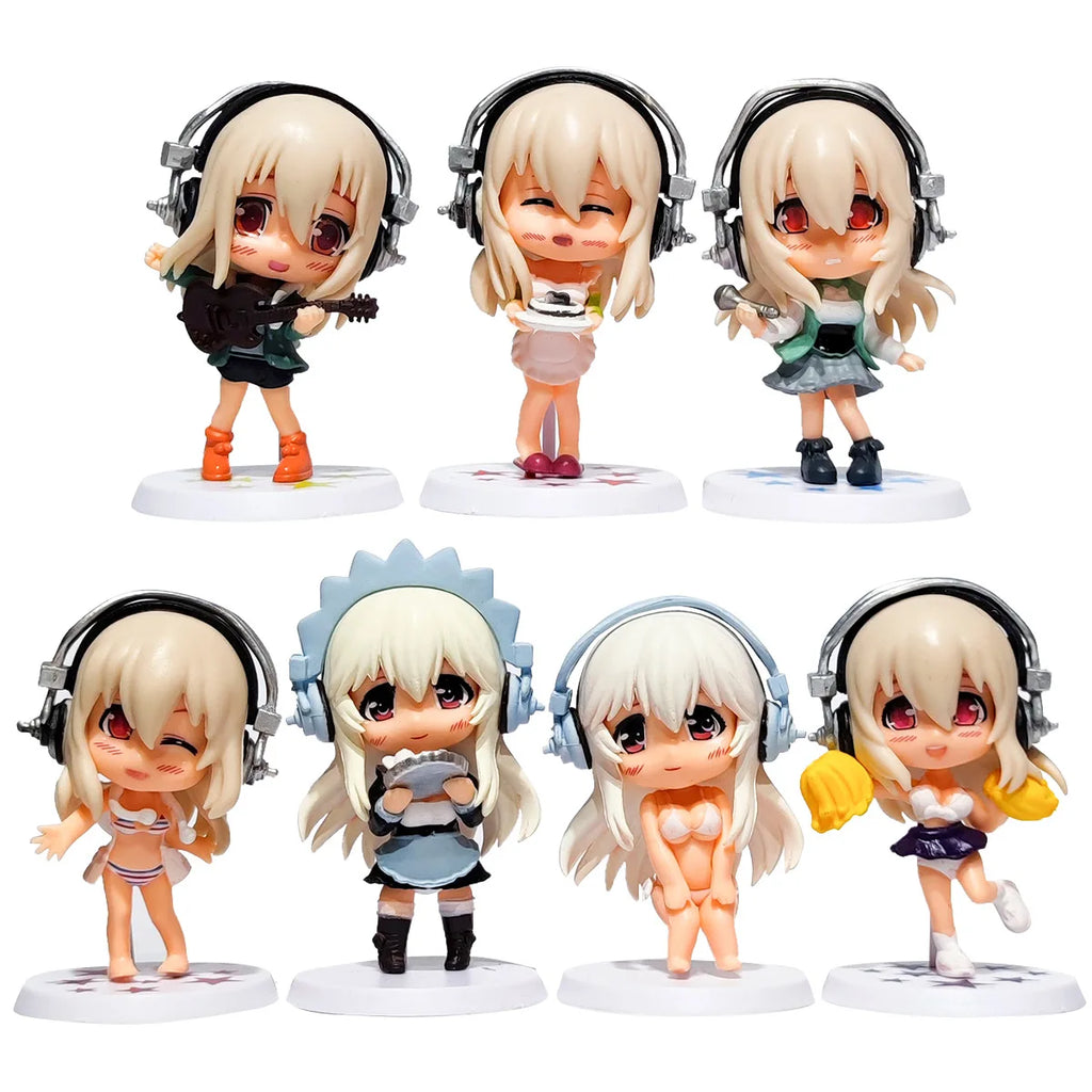 1pcs Random Style 10CM New Anime SUPER SONICO kawaii cute Q version swimwear maid Figure PVC Model Toys Doll collect Gifts