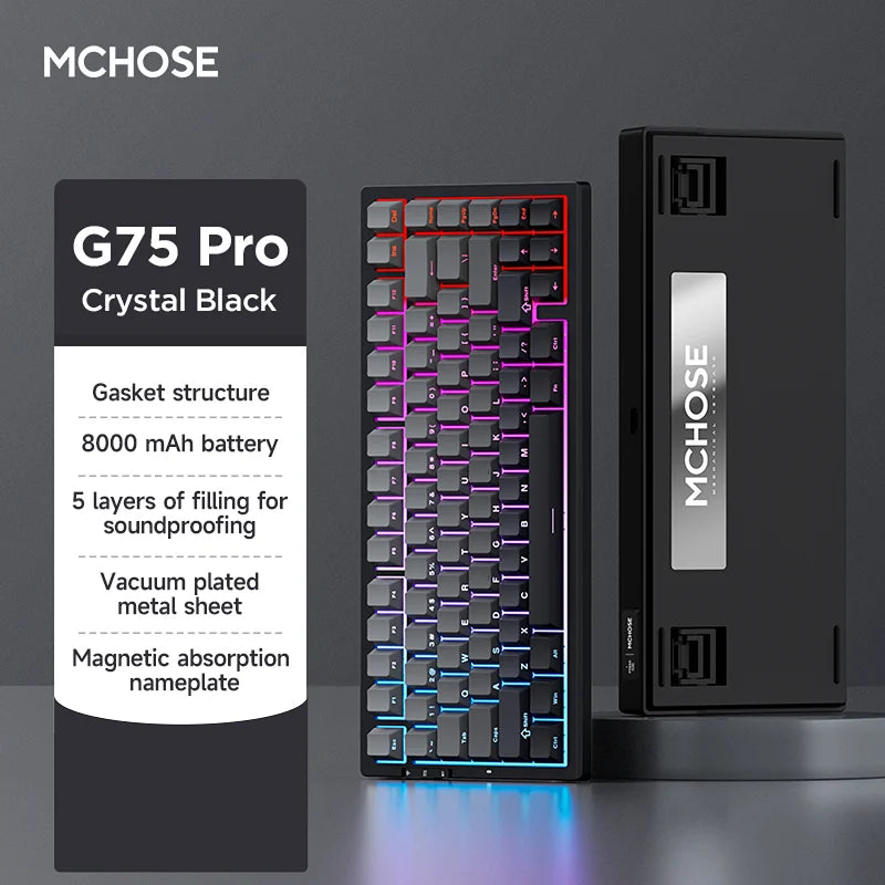 MCHOSE G75Pro Tri-Mode Wireless Mechanical Keyboard Hot-Swappable Switches layout RGB Backlit