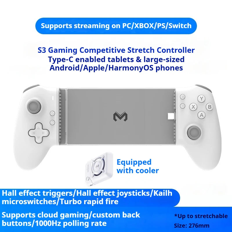 MEMO S3 Mobile Game Controller Heatsink Ergonomic 1000Hz Return Rate Hall Linear Trigger Dualmode Endurance Kaihua Micro Motion