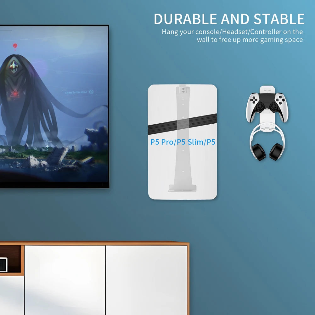 For PS5 Pro/PS5 Slim/PS5 Console Wall Mount Storage Hook Set Controller Headset Display Holder Host Wall Bracket