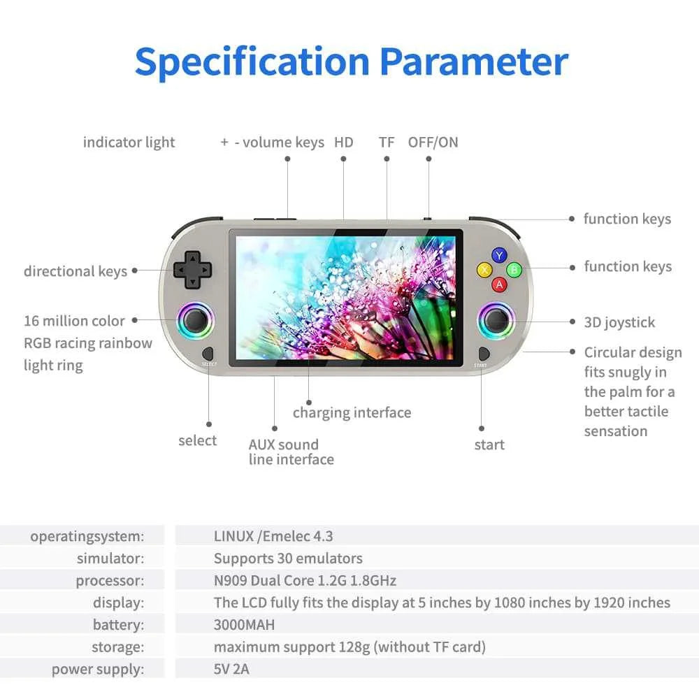 New 128GB M22 Pro Portable Pocket Retro Handheld Video Game Console 5.0 Inch IPS Screen 1920*1080 Display Support LINUX Emelec