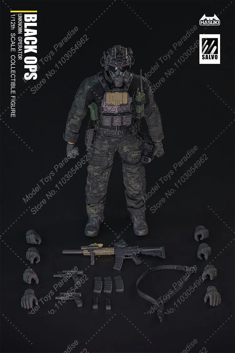 HASUKI SA01 1/12 Men Soldier Special Forces Black Ops Warrior With Equipment Package Full Set 6inch  Action Figure Collection