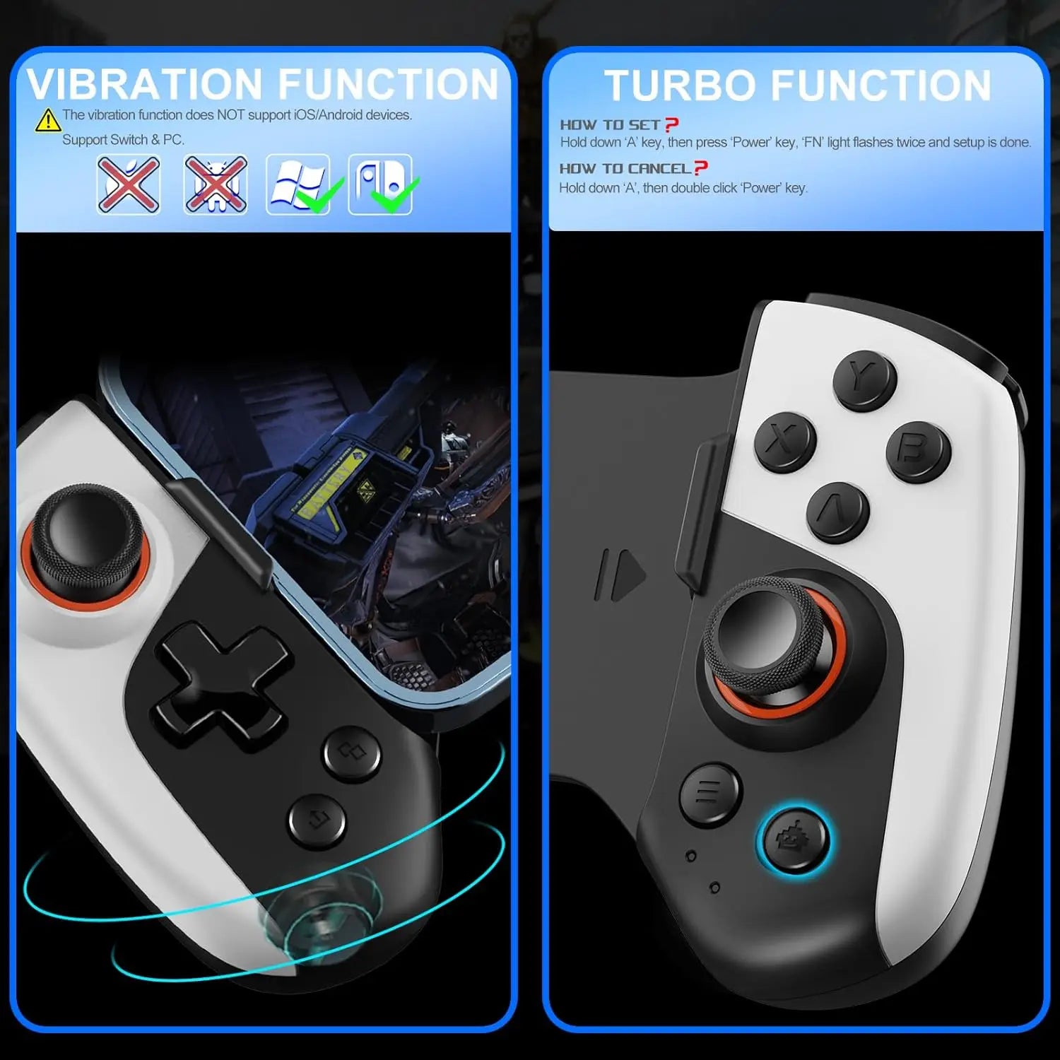 JK02 Mobile Gaming Controller with RGB Cooler for iPhone/Android/PC/Switch/Apple Arcade MFi Games with Customized Keys TURBO