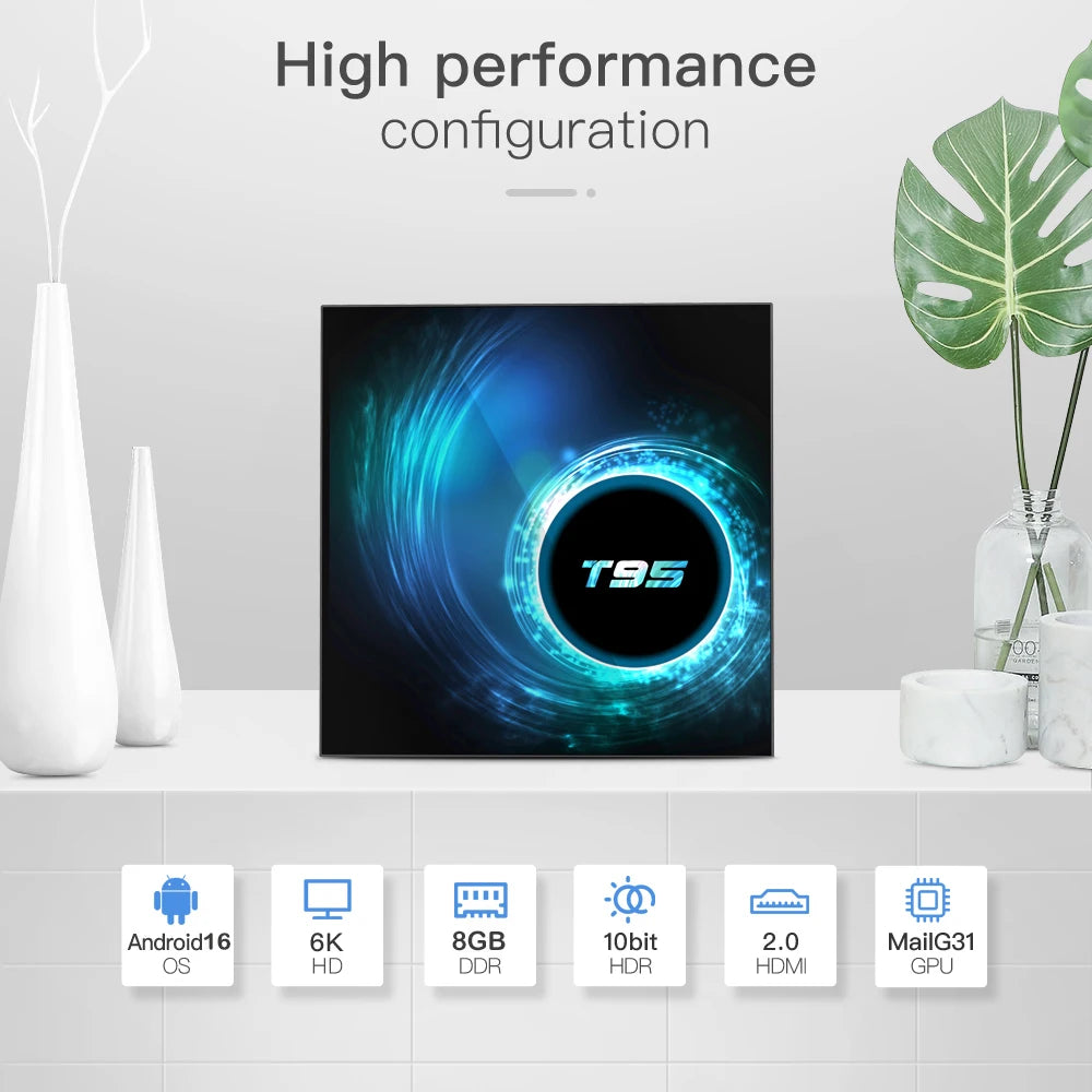 T95 Android TV Box Smart Android 16 H616 Quad Core Dual Band Wifi 2.4G 5G Ram 8GB Rom 64GB 128GB Global Media Player Set Top Box