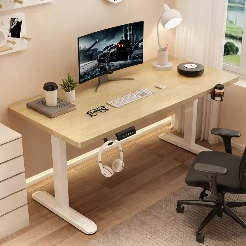 Solid Wood Electric Lifting Table, Intelligent Computer Table, Home Study Desk, Office Desk, Gaming Table, Bedroom Workbench
