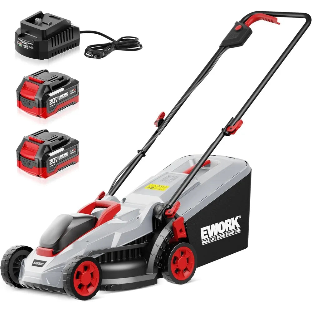 40V 13-Inch Electric Lawn Mower Cordless, Brushless Motor, 5 Height Adjustment with 2 x 20V 4.0Ah Batteries and Charger, Batter
