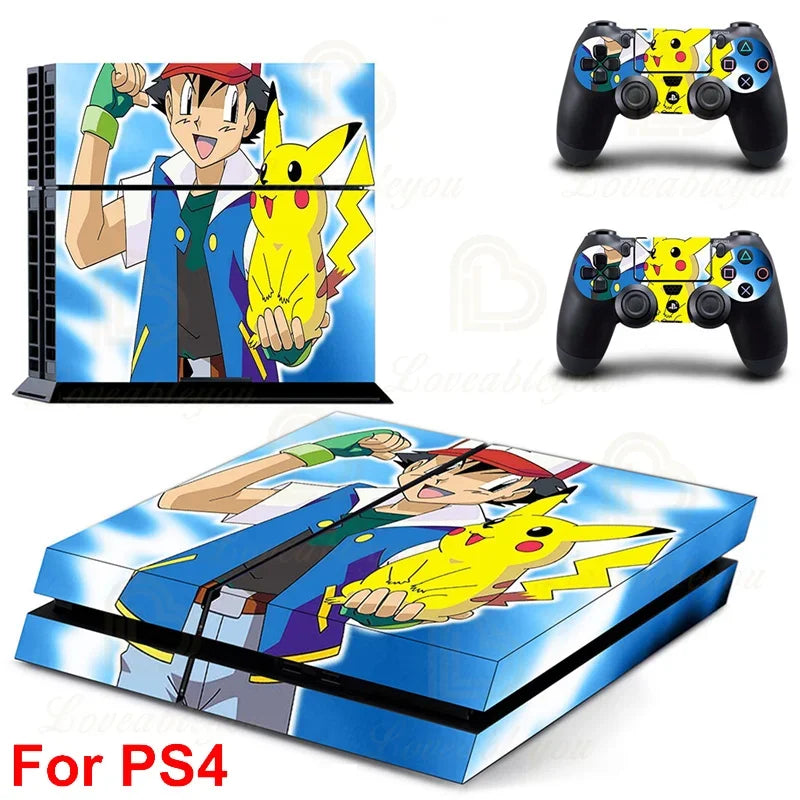 Gengar Stickers for SONY PS4 Pro Slim Console Pikachu Mew Full Body Skin Decals for PlayStation 4 Controller Gamepad