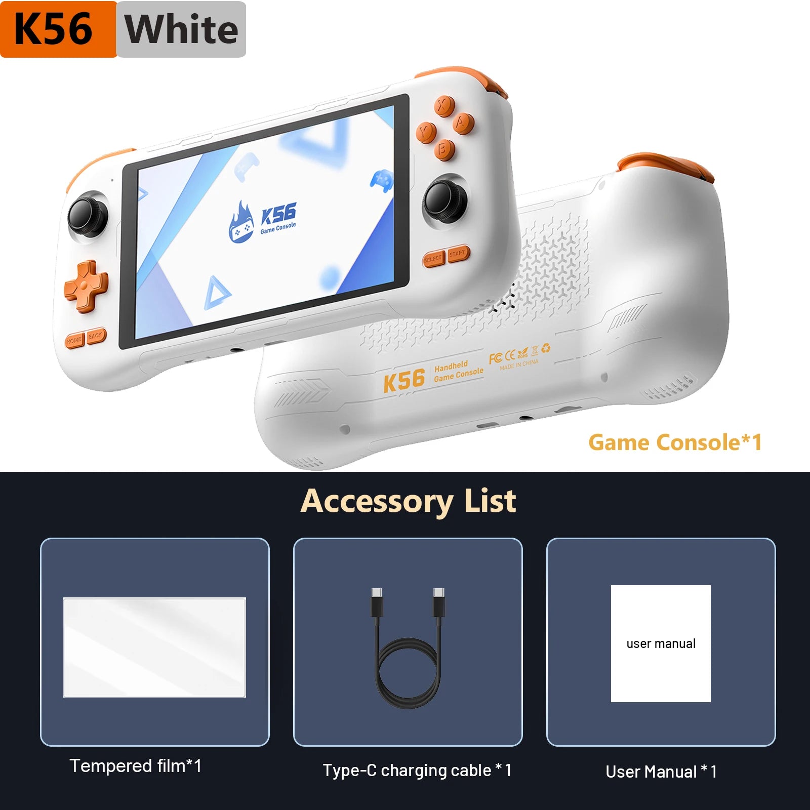 Handheld Game Console K56 5.5'' Touch Screen 50 Emulators for PS1/PSP/DC/SS Android 14 5000mAh WIFI5 Retro Game Player