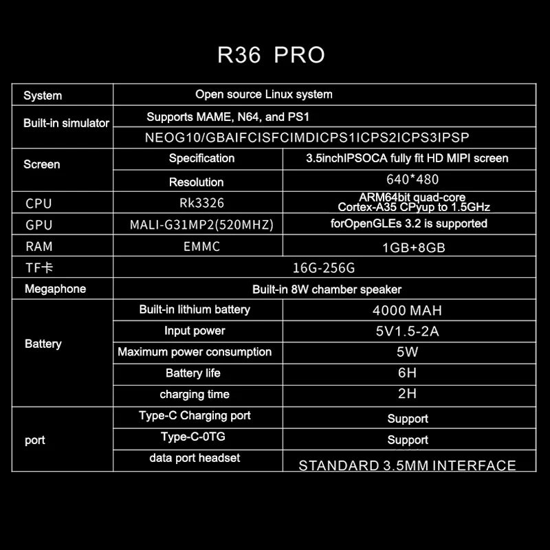 R36Pro Handheld Video Game Console Retro  Linux System 3.5 Inch IPS Screen Open Source  Portable Pocket Video Player 128GB Games