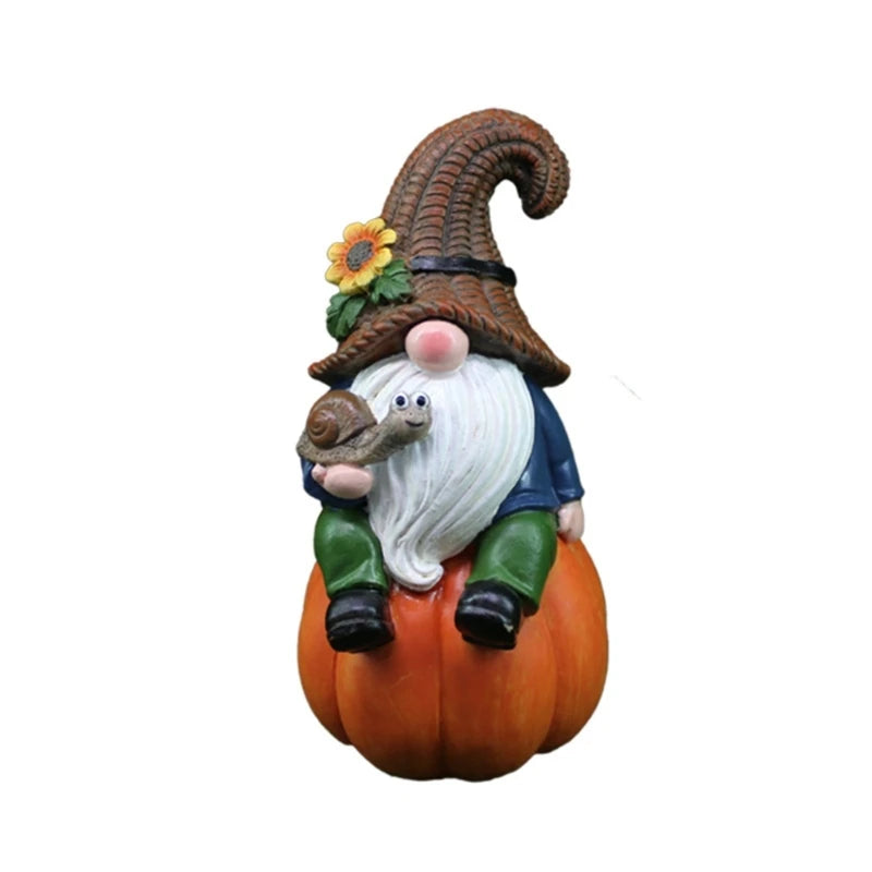 Pumpkin Gnomes Garden Statue Resin Desktop Lawn Ornaments Outdoor Garden Decoration Fall Gnomes Figurine Thanksgiving