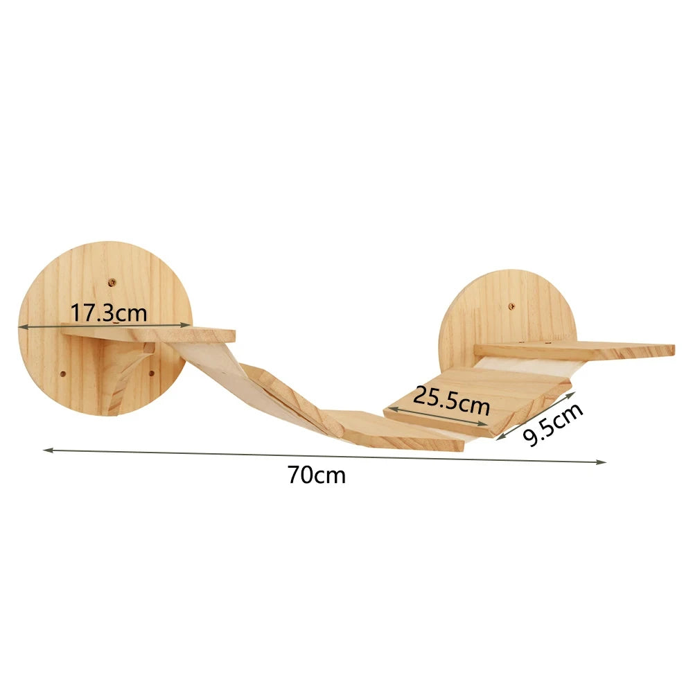 Cat Wall Wooden Climbing Bridge or Cat Hammock and Jumping Platform with Scratching Post Stairway Ladder for Cats Play