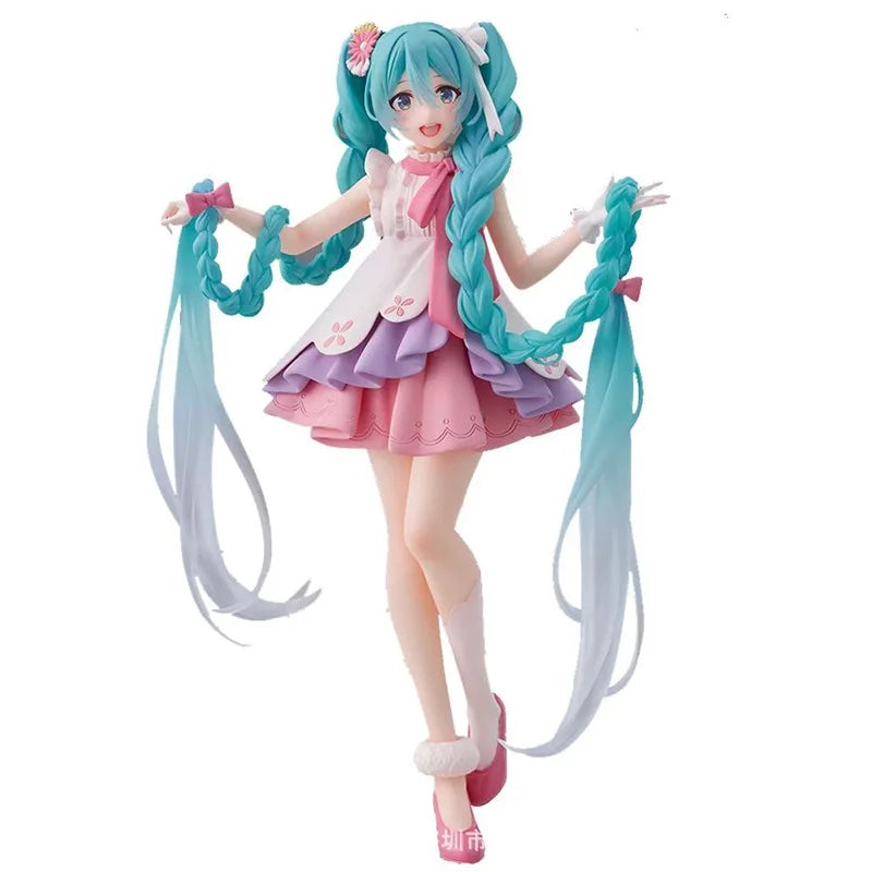 Neue Anime-Figur Hatsune Miku Virtual Singer Manga Figur Grün lange Haare rosa Rock Kawaii Mädchen PVC Actionfigur Modell Spielzeug