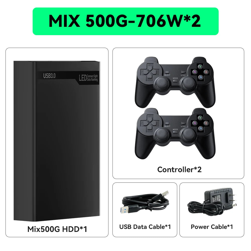 MIX500G Spielfestplatte mit über 38200 Retro-/PC-Spielen, Plug &amp; Play-Spielkonsolen für PS3/PS2/Switch/SNES/XBOX/N64/WII/GBA für Windows