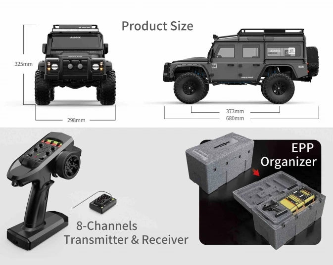 2025 MJX Hyper Go H8H Upgraded H8H+ 1/8 Scale ALLROCK Defender 4WD Brushless Climbing RC Cars Off Road Rock Crawler 4x4 Drive