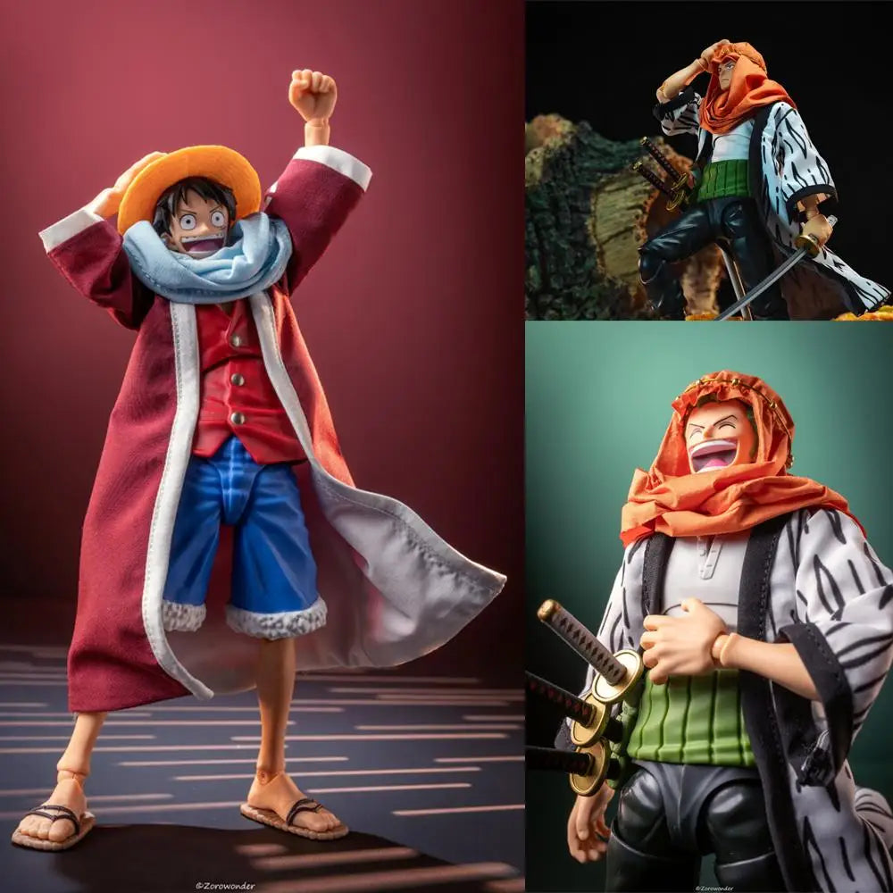 One piece SHF Anime NEW Handmade Luffy Zoro Alabasta Coat hat cloak scarf clothes Built In Iron Wire Is Suitable for 1/12 Toys