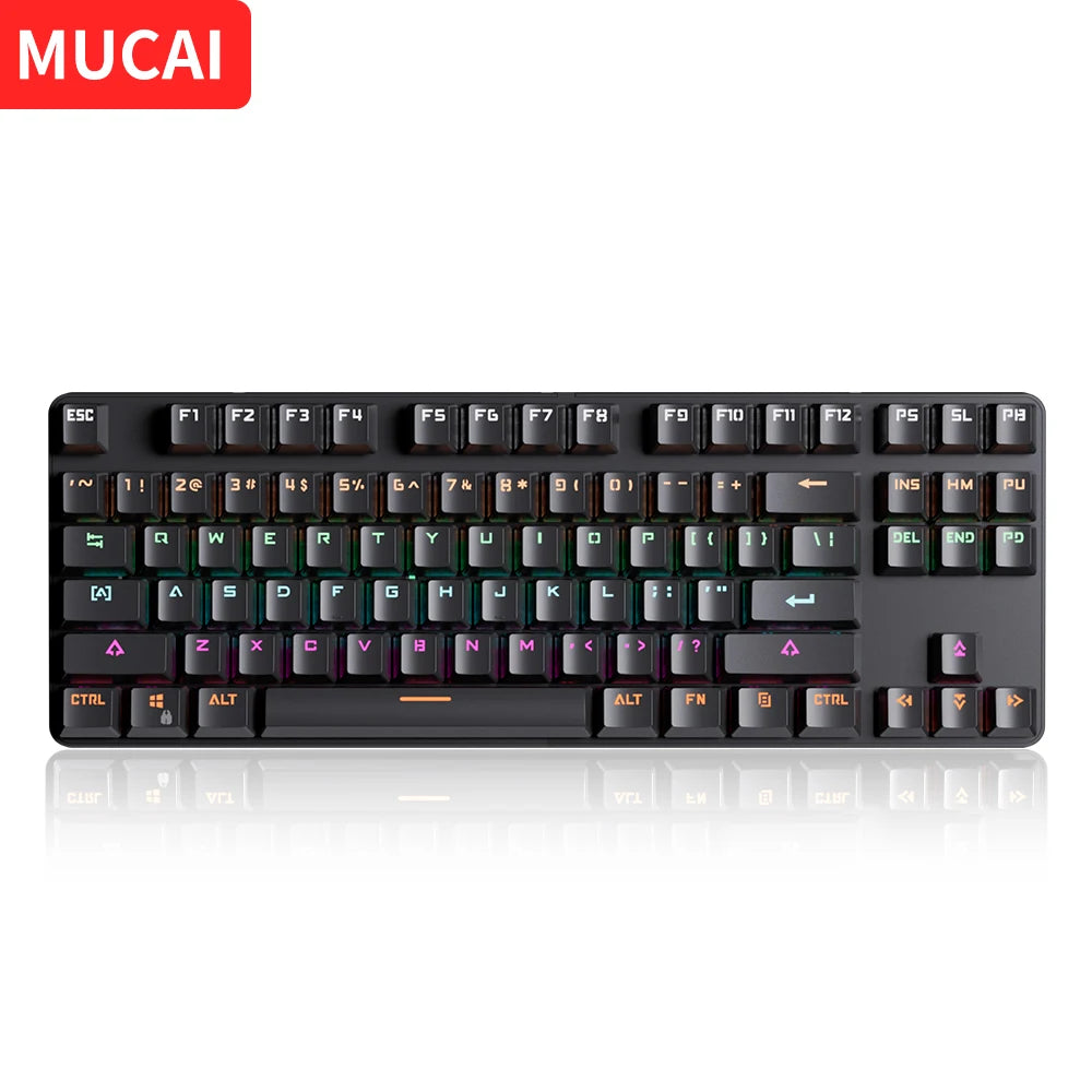 MUCAI 87 Key USB Wired Mechanical Keyboard LED Backlit Axis Gaming Mechanical Keyboard  Red Switches For Desktop
