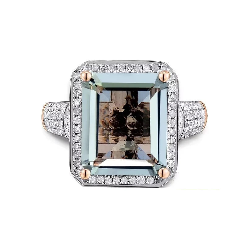 LOVERJEWELRY Ring für Damen, Smaragdschliff, grüner Quarz, 100 % natürlicher Amethyst, Diamant-Verlobungsring, echter 14-karätiger Roségold-Schmuck