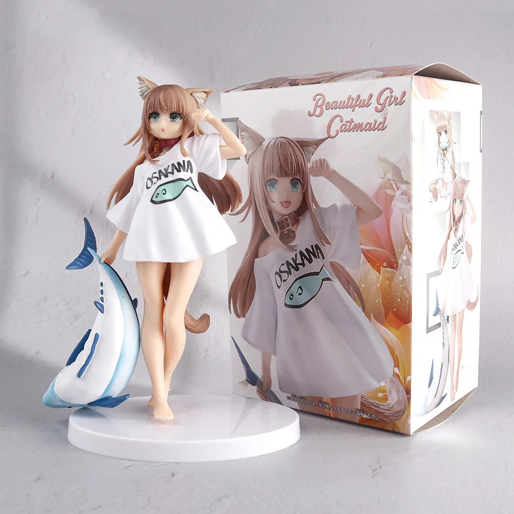 19 см аниме фигурка Моята котка е сладко момиче соево брашно бяла риза стоящ добро утро модел PVC подарък колекция екшън играчка