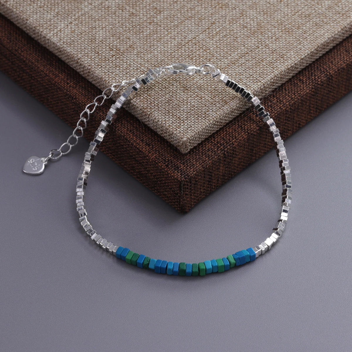 VENTFILLE 925 Sterling Silver Natural Turquoise Square Bead Bracelet For Women Gift Crushed Silver Jewelry Dropshipping