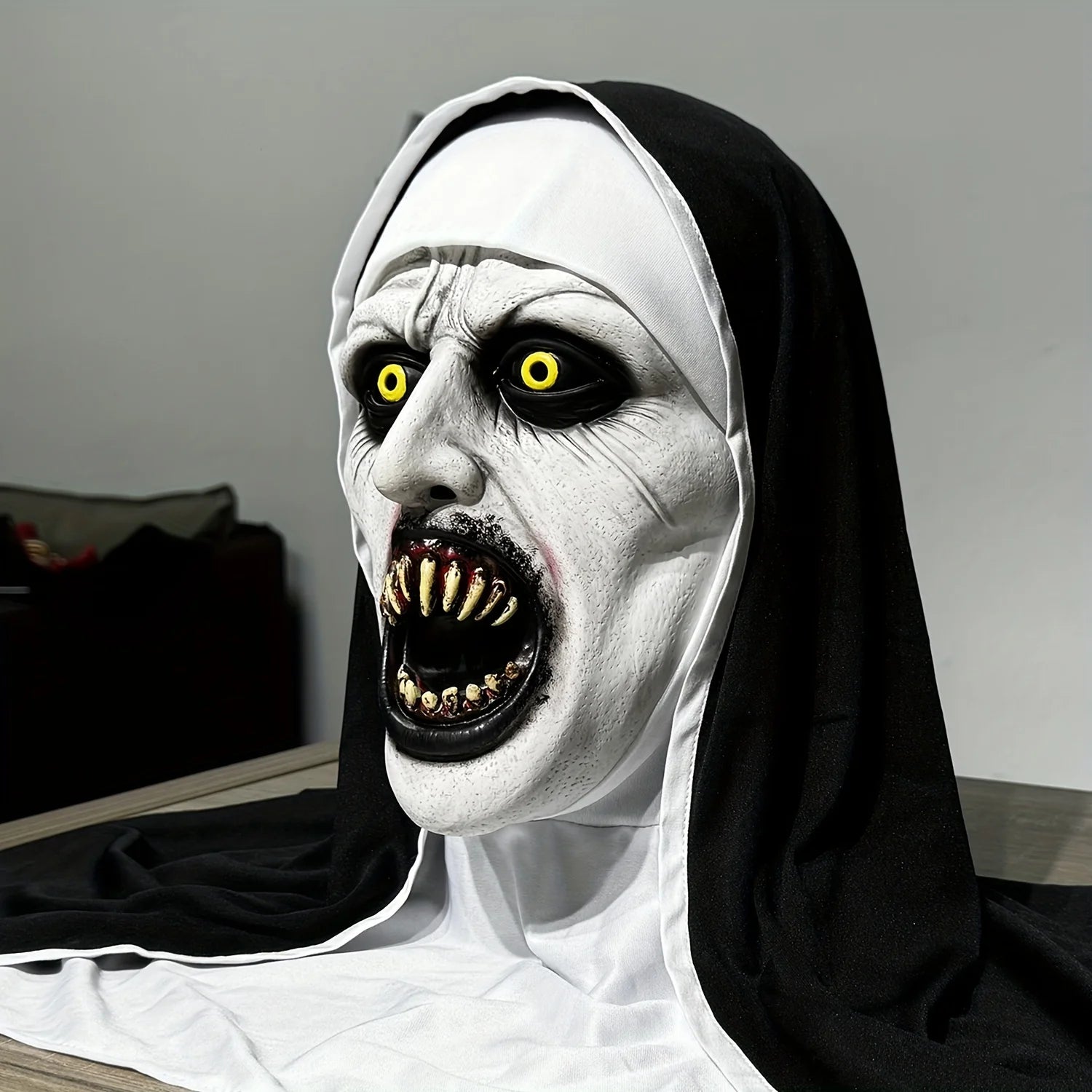 1Pcs Mask Frightening Nun Costume Synthetic Latex Street Style Horror Accessory Realistic Details Halloween Horror Theme Events