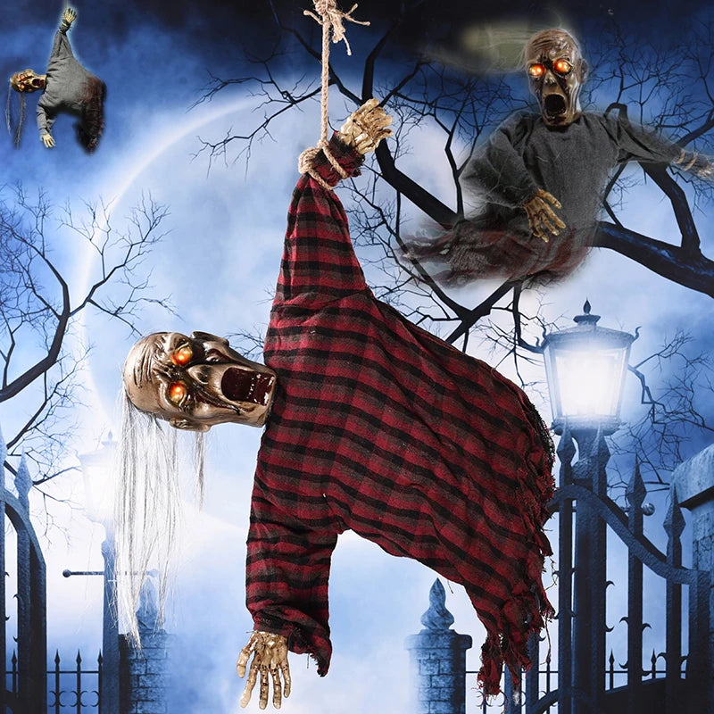 1pc Halloween Hanging Witch Ghost with LED Eyes Scary Sound Animated Zombie Prop for Haunted House  Halloween Party  Decoration