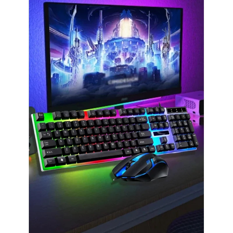 Glow Mechanical Feel Wired Keyboard and Mouse Set, ergonomic design, suitable for both gaming and office use